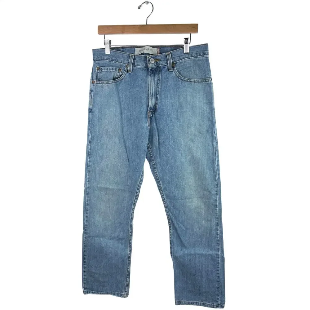 Levi's 505 Men's Blue Regular Fit Straight Leg Medium Wash Denim Jeans Pants 33